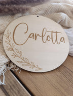 Namensschild rund personalisiert Kinderzimmer Floral Türschild Holzschild Wanddekoration Babyzimmer Geschenk Geburt Sterne Holzscheibe