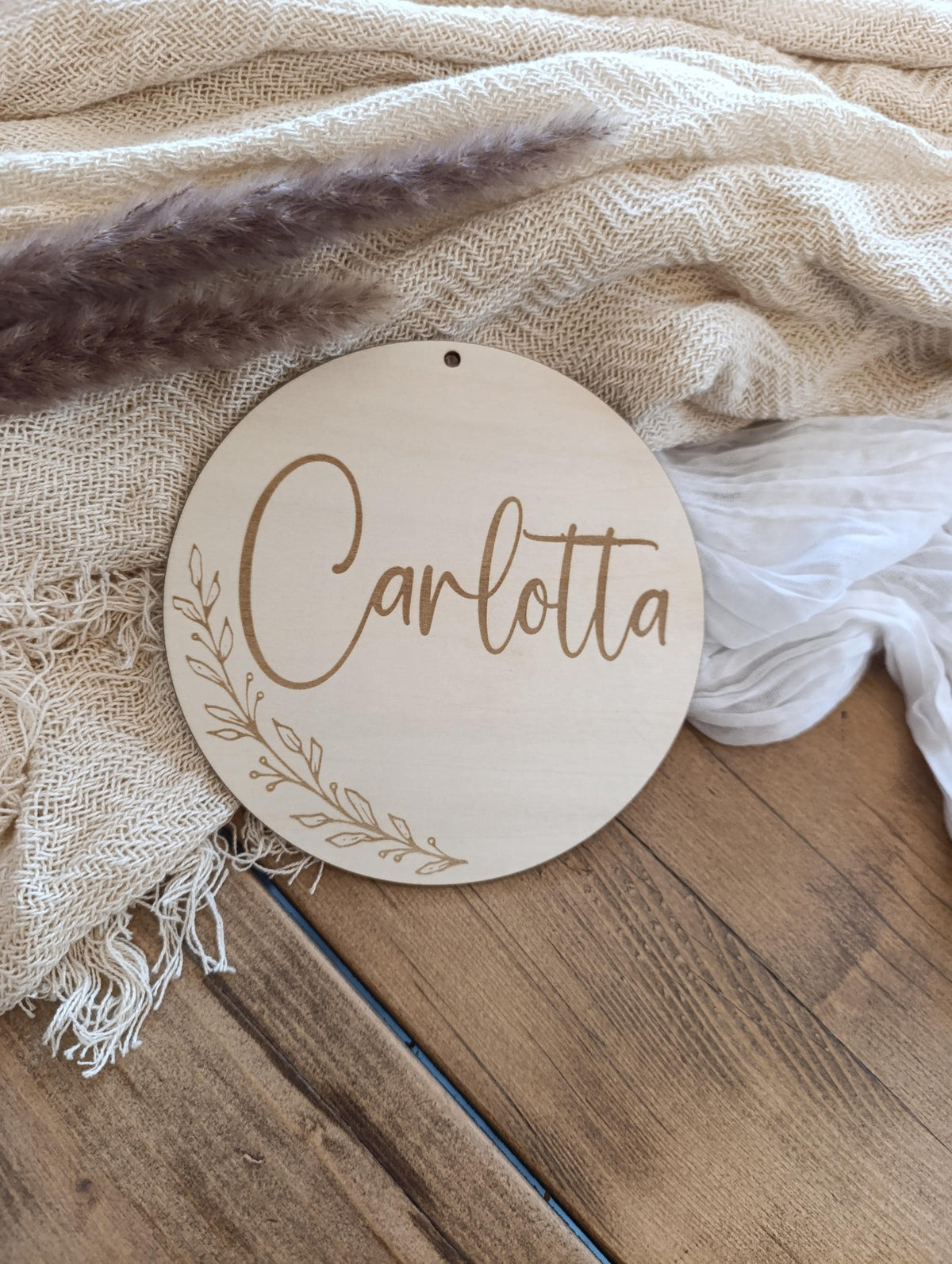 Namensschild rund personalisiert Kinderzimmer Floral Türschild Holzschild Wanddekoration Babyzimmer Geschenk Geburt Sterne Holzscheibe