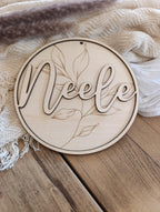 Namensschild Kranz personalisiert 3D Kinderzimmer Floral Türschild Holzschild Wanddekoration Babyzimmer Geschenk Geburt Holzscheibe