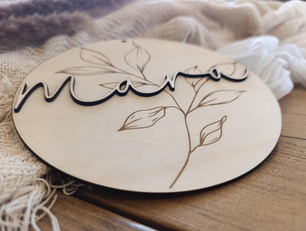 Namensschild Kranz personalisiert 3D Kinderzimmer Floral Schriftzug Türschild Holzschild Wanddeko Babyzimmer Geschenk Geburt Holzscheibe