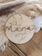 Namensschild Kranz personalisiert 3D Kinderzimmer Floral Schriftzug Türschild Holzschild Wanddeko Babyzimmer Geschenk Geburt Holzscheibe