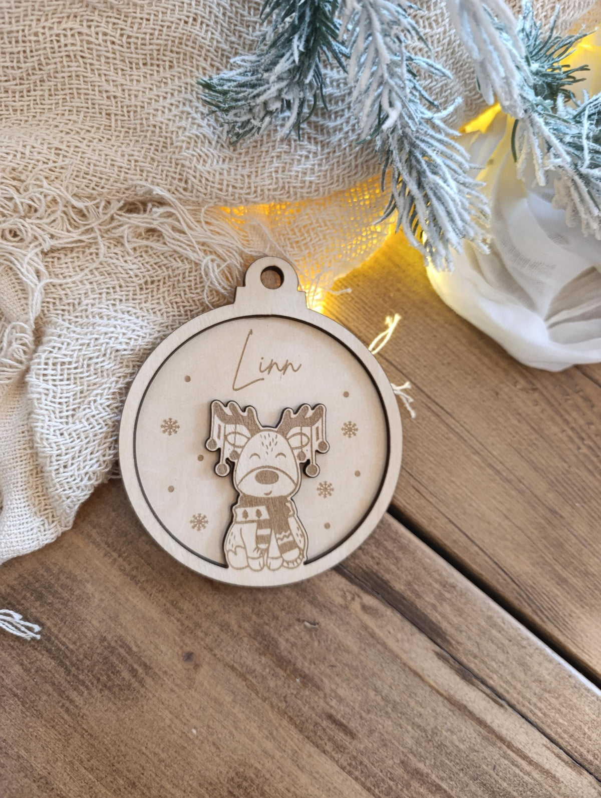 Weihnachtskugeln Elch Personalisiert aus Holz - Christbaumkugel Personalisiertes Geschenk-Weihnachtsbaumdekoration-Weihnachtsdekoration