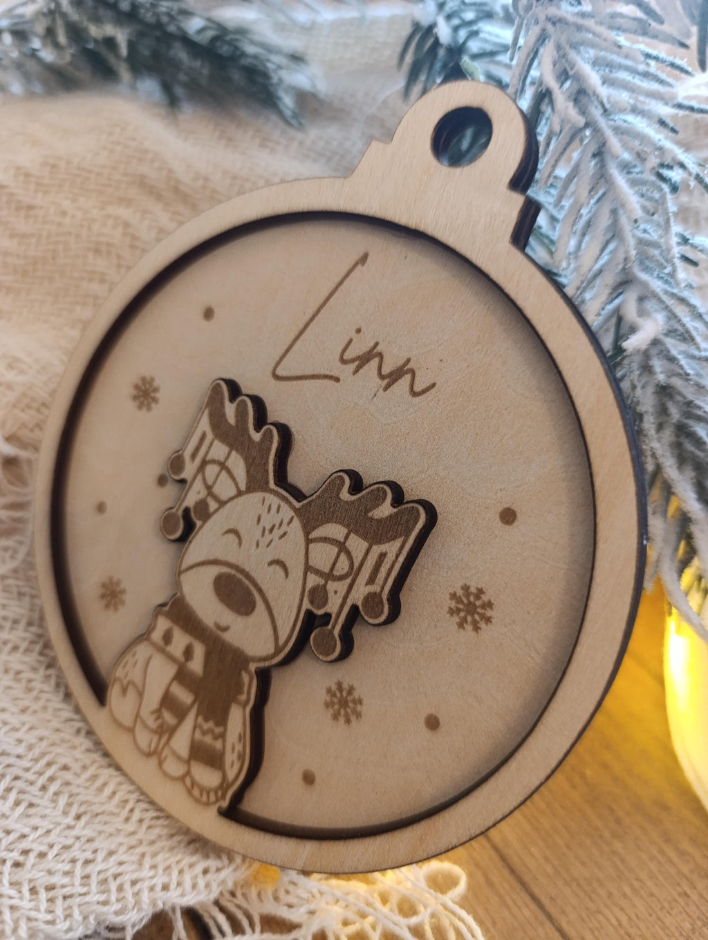 Weihnachtskugeln Elch Personalisiert aus Holz - Christbaumkugel Personalisiertes Geschenk-Weihnachtsbaumdekoration-Weihnachtsdekoration