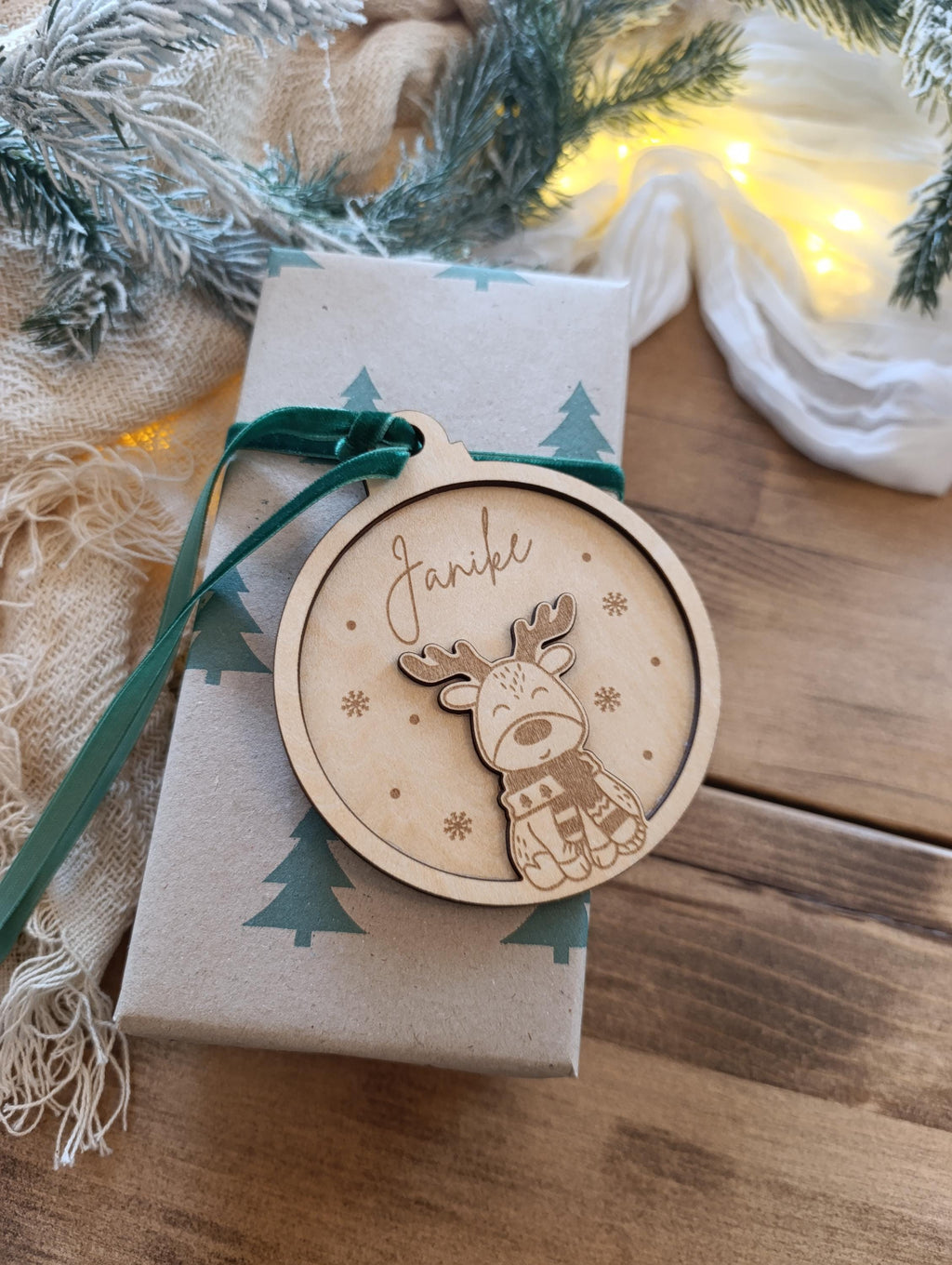 Weihnachtskugeln Elch Personalisiert aus Holz Christbaumkugel Personalisiertes Geschenk-Weihnachtsbaumdekoration-Weihnachtsdekoration
