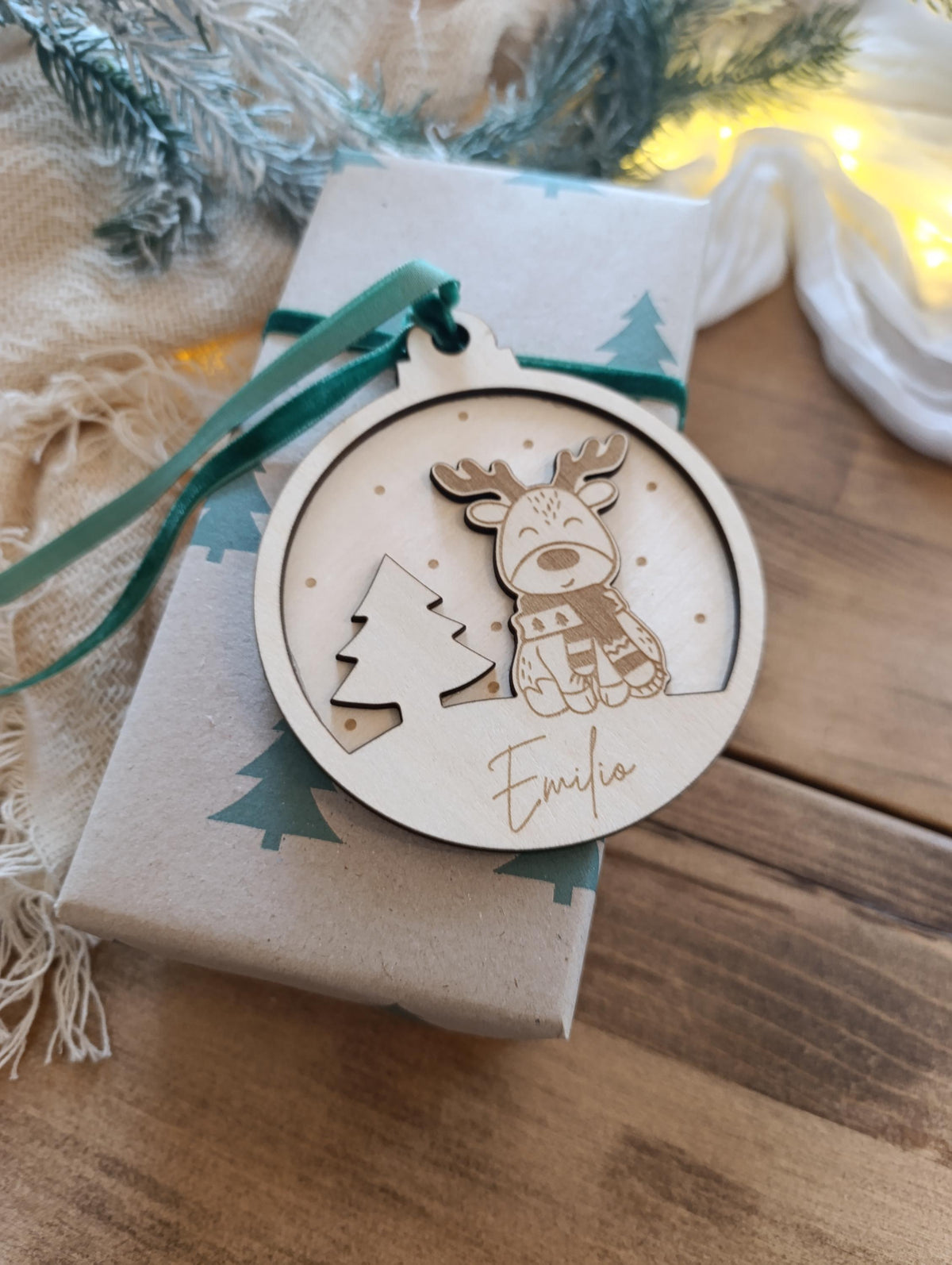 Weihnachtskugeln Elch Tannenbaum Personalisiert aus Holz Christbaumkugel Personalisiertes Geschenk Weihnachtsbaumdeko Weinachten Geweih