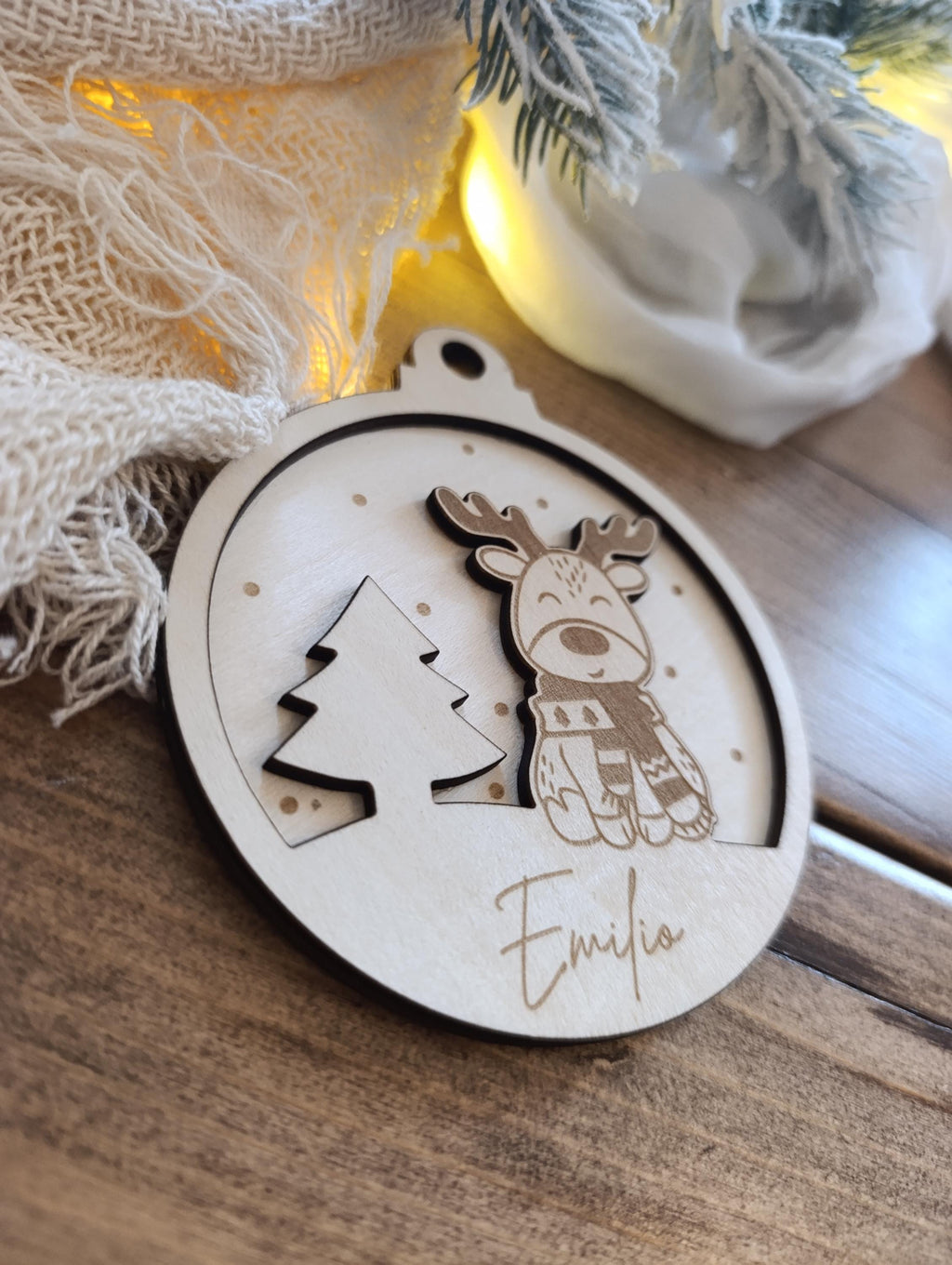 Weihnachtskugeln Elch Tannenbaum Personalisiert aus Holz Christbaumkugel Personalisiertes Geschenk Weihnachtsbaumdeko Weinachten Geweih