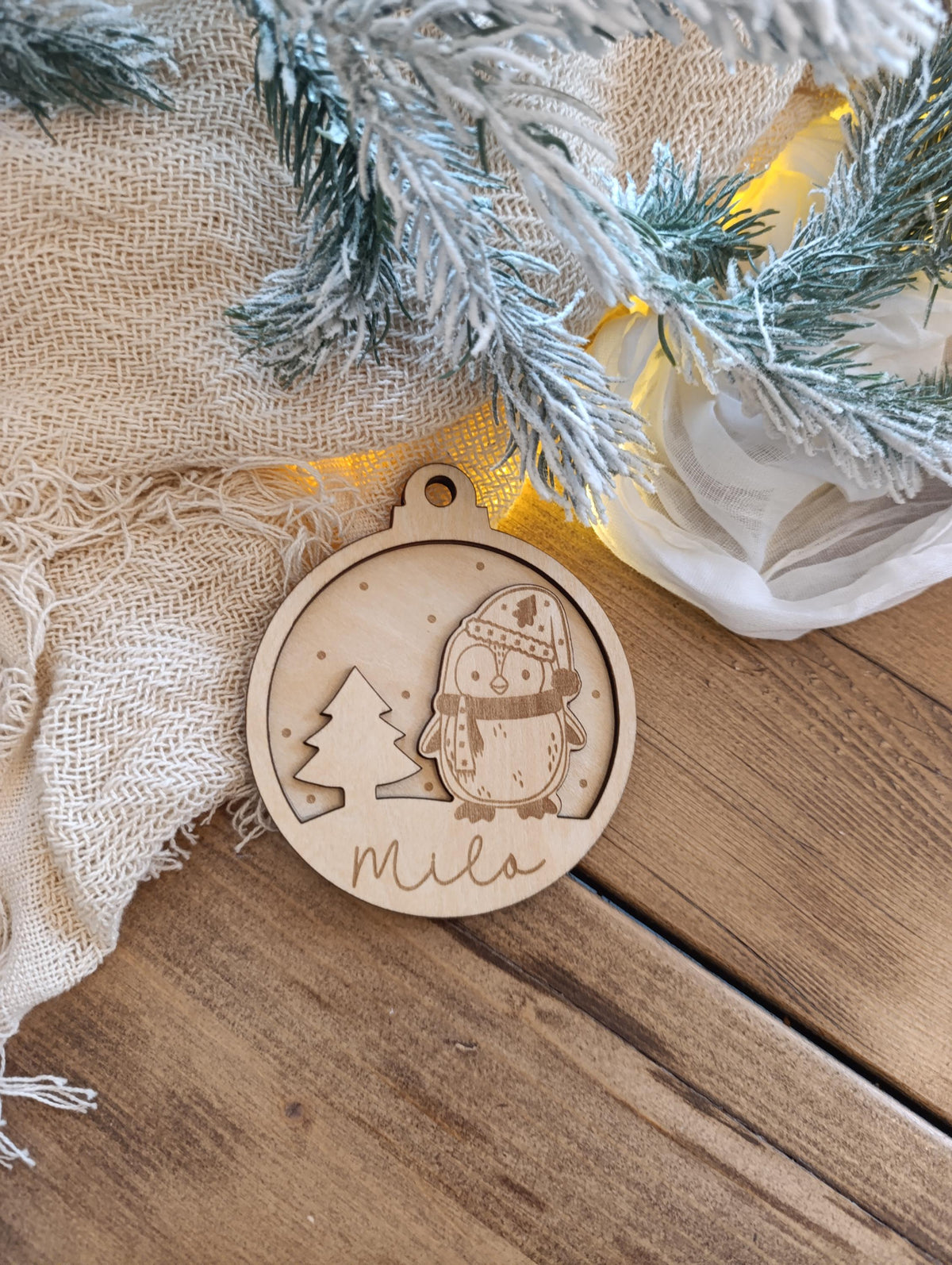 Weihnachtskugeln Pinguin Tannenbaum Personalisiert aus Holz Christbaumkugel Personalisiertes Geschenk Weihnachtsbaumdeko Weinachten