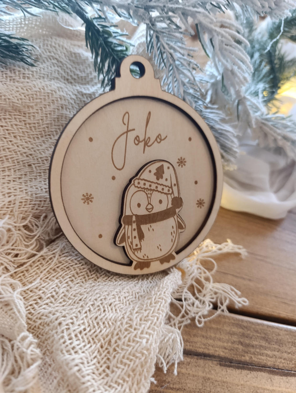 Weihnachtskugeln Pinguin Personalisiert aus Holz Christbaumkugel Personalisiertes Geschenk Weihnachtsbaumdeko Weinachten