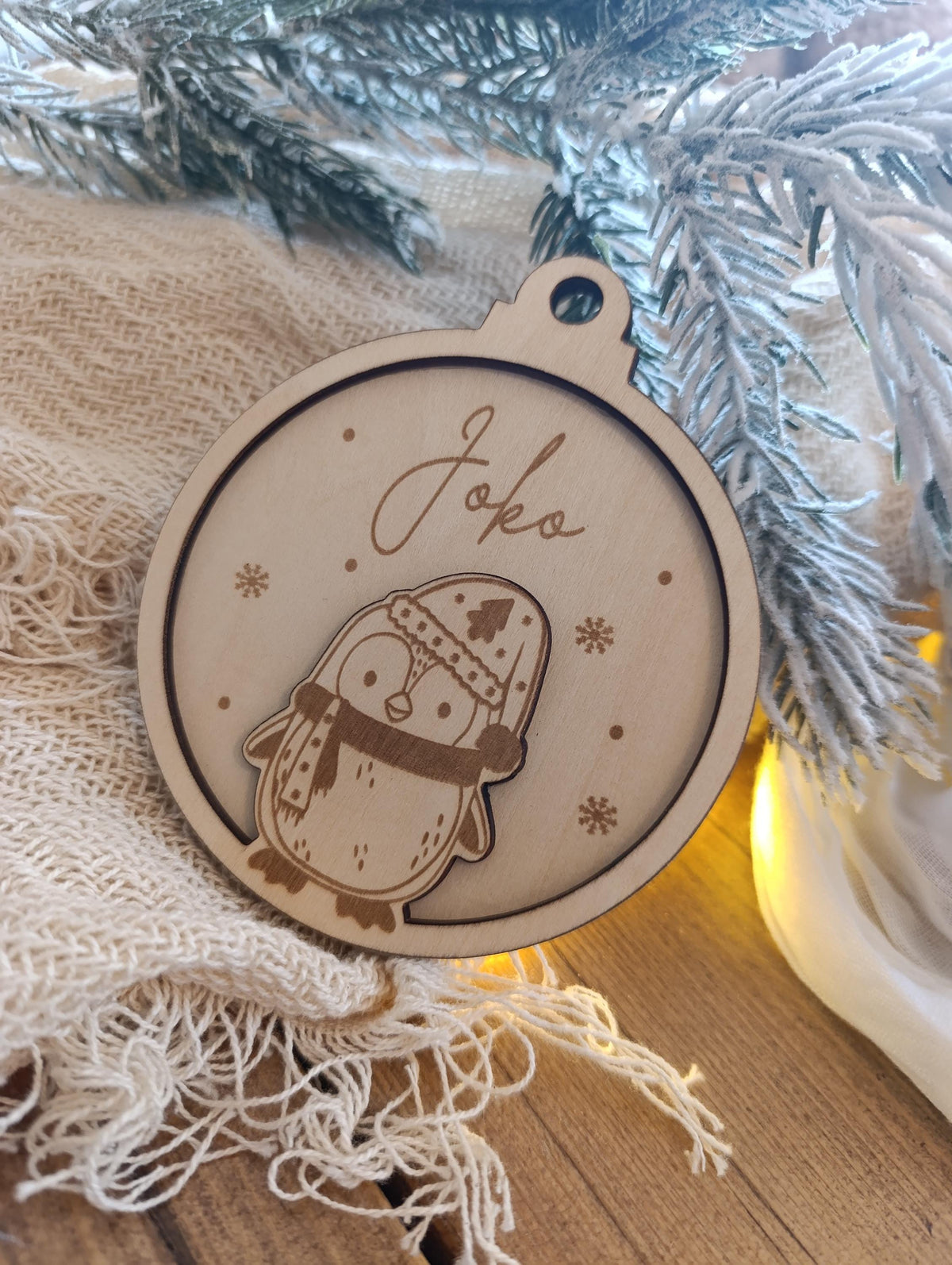 Weihnachtskugeln Pinguin Personalisiert aus Holz Christbaumkugel Personalisiertes Geschenk Weihnachtsbaumdeko Weinachten