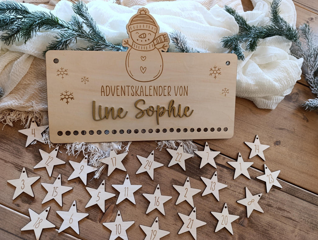 Personalisierter Adventskalender aus Holz – Dein einzigartiger Weihnachtskalender Schneemann Motiv
