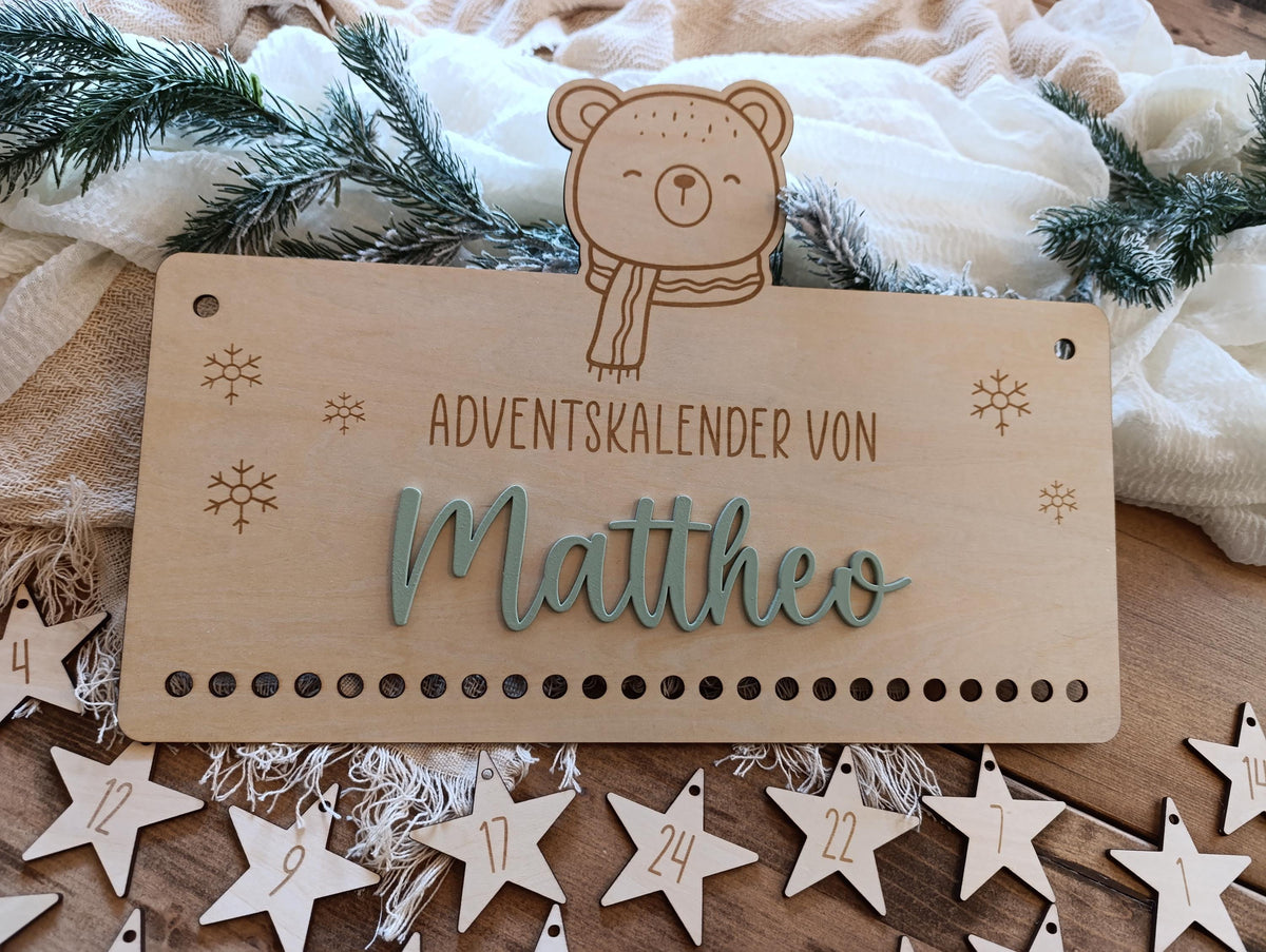 Personalisierter Adventskalender aus Holz – Dein einzigartiger Bär Weihnachtskalender