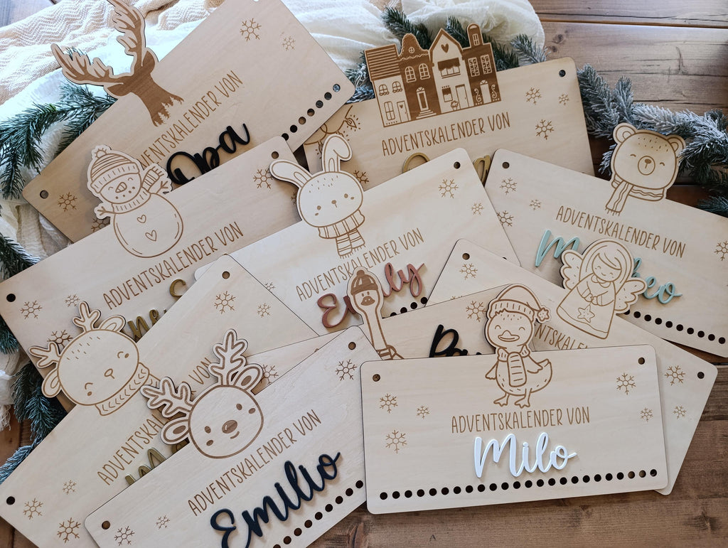 Personalisierter Adventskalender aus Holz – Dein einzigartiger Weihnachtskalender mit verschiedenen Motiven