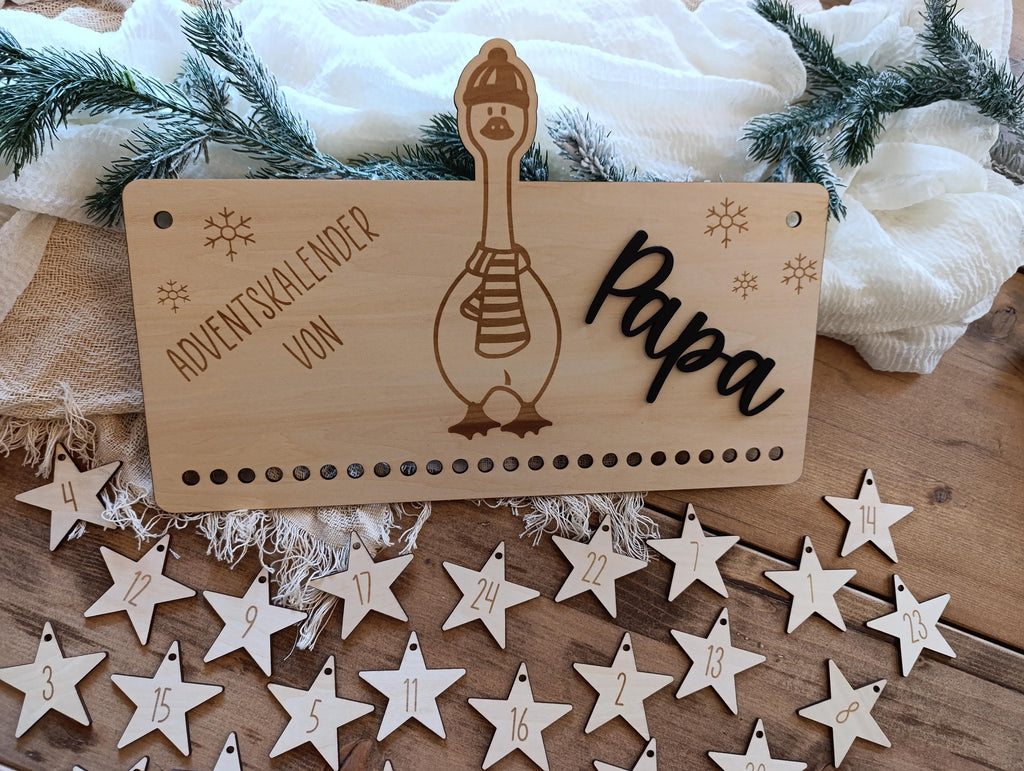 Personalisierter Adventskalender aus Holz – Dein einzigartiger Weihnachtskalender Gans Motiv