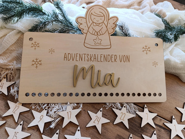 Adventskalender aus Holz personalisiert – Motiv Engel