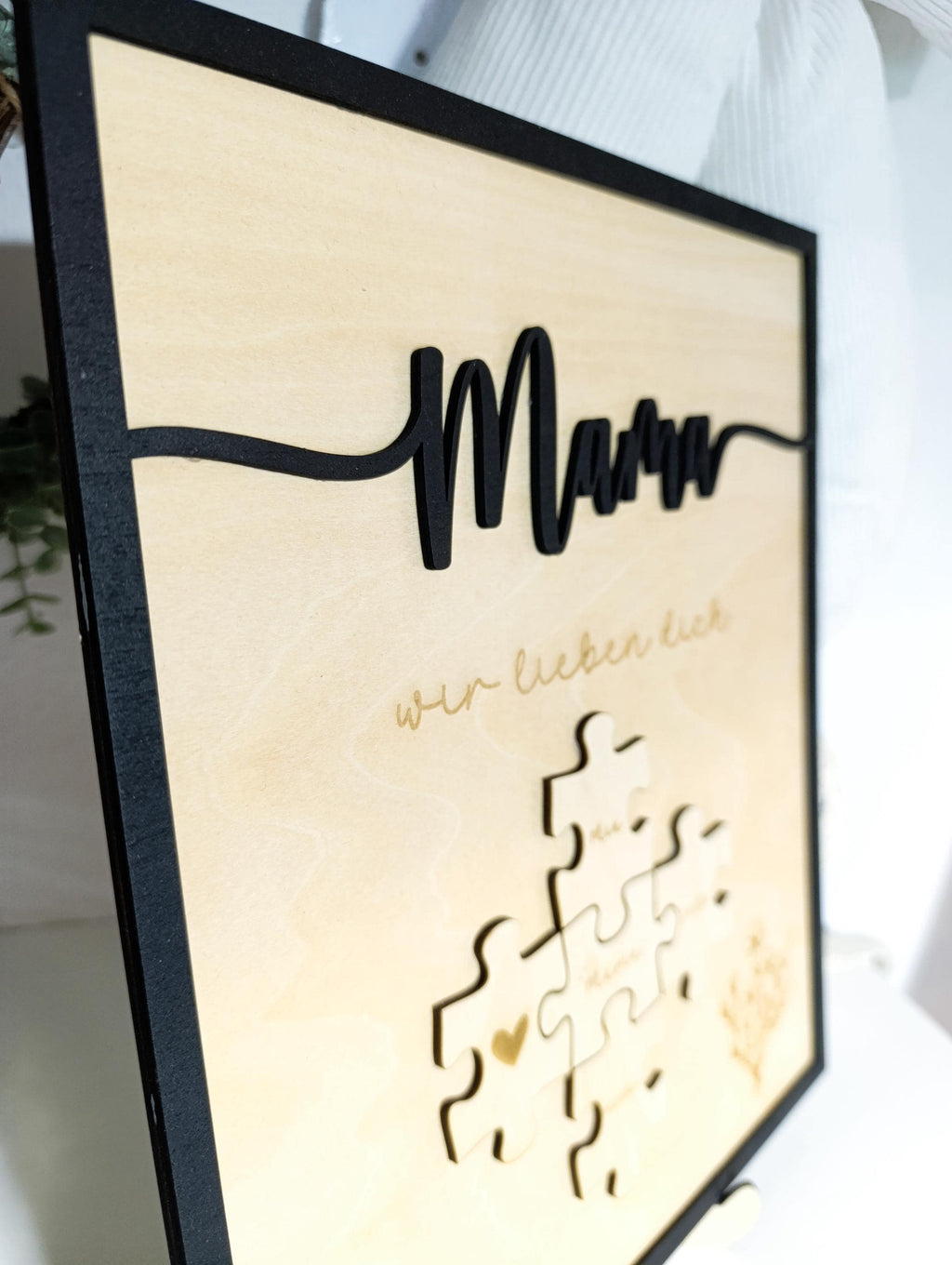 Mama wir lieben dich personalisiertes Holzbild mit Puzzle. Ideal zum Muttertag, Valentinstag, Geschenk. Geschenkidee, personalisiert