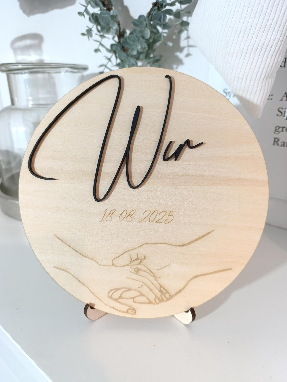 Personalisiertes Holzbild mit Datum und Händen – Einzigartiges Hochzeitsgeschenk zur Erinnerung an den großen Tag. Paargeschenk Valentinstag