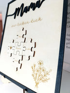 Mama wir lieben dich personalisiertes Holzbild mit Puzzle. Ideal zum Muttertag, Valentinstag, Geschenk. Geschenkidee, personalisiert