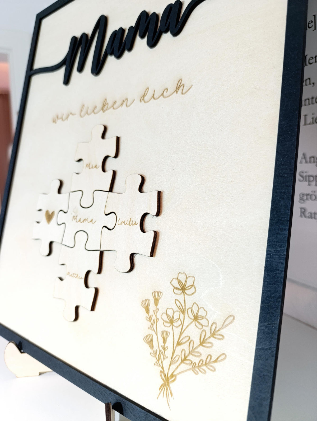 Mama wir lieben dich personalisiertes Holzbild mit Puzzle. Ideal zum Muttertag, Valentinstag, Geschenk. Geschenkidee, personalisiert