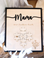 Mama wir lieben dich personalisiertes Holzbild mit Puzzle. Ideal zum Muttertag, Valentinstag, Geschenk. Geschenkidee, personalisiert