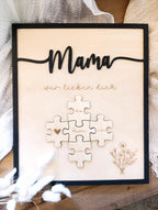 Mama wir lieben dich personalisiertes Holzbild mit Puzzle. Ideal zum Muttertag, Valentinstag, Geschenk. Geschenkidee, personalisiert