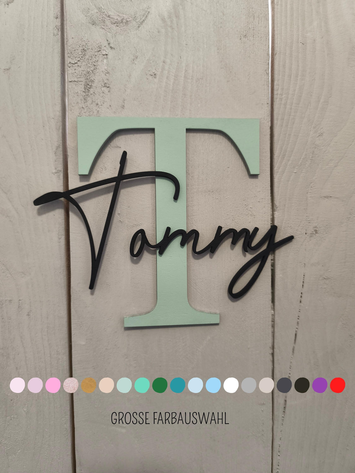 Personalisiertes Türschild Kinderzimmer 25cm 30cm hoch mit moderner Schrift. Namensschild aus Holz mit Buchstabe & Schriftzug
