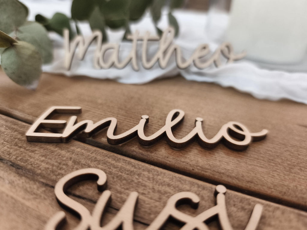 Tischkarte Holz personalisiert mit Namen, Platzkarte Hochzeit Taufe Kommunion Konfirmation, Namenskarte Gastgeschenk Tischdeko