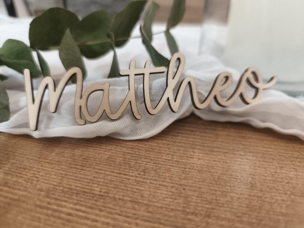 Tischkarte Holz personalisiert mit Namen, Platzkarte Hochzeit Taufe Kommunion Konfirmation, Namenskarte Gastgeschenk Tischdeko