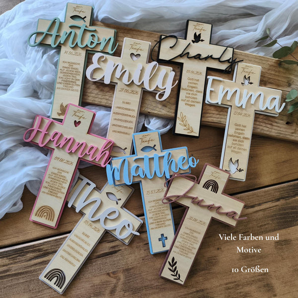 Taufkreuz aus Holz personalisiert – Name, Datum & Taufspruch
