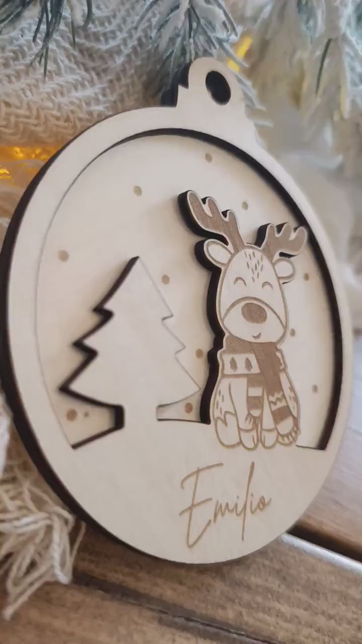 Weihnachtskugeln Elch Tannenbaum Personalisiert aus Holz Christbaumkugel Personalisiertes Geschenk Weihnachtsbaumdeko Weinachten Geweih