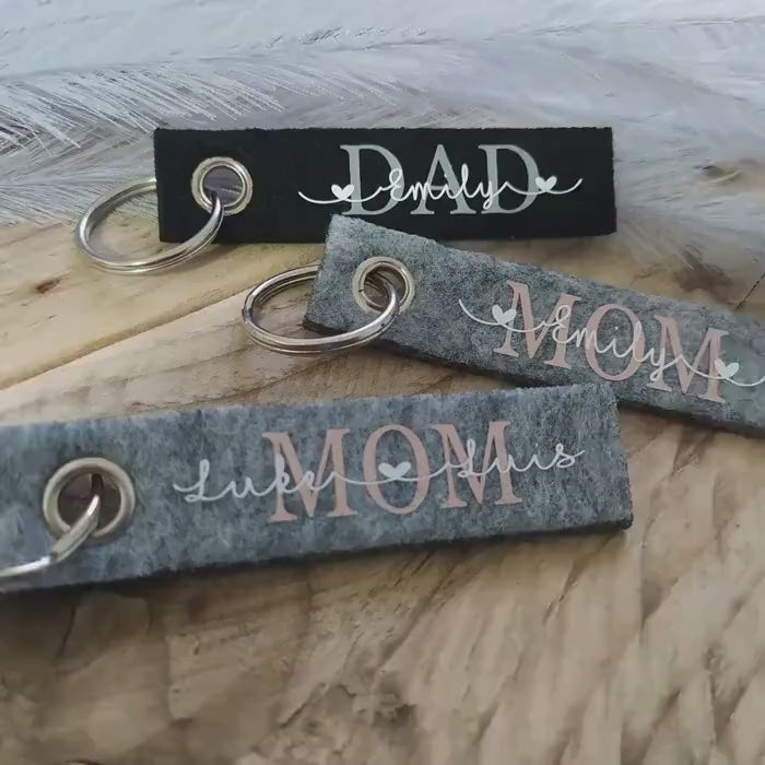 Personalisierter Schlüsselanhänger Filz Filzanhänger mit Namen * Oma * MOM * DAD* OPA Paten Onkel Tante Papa Mama