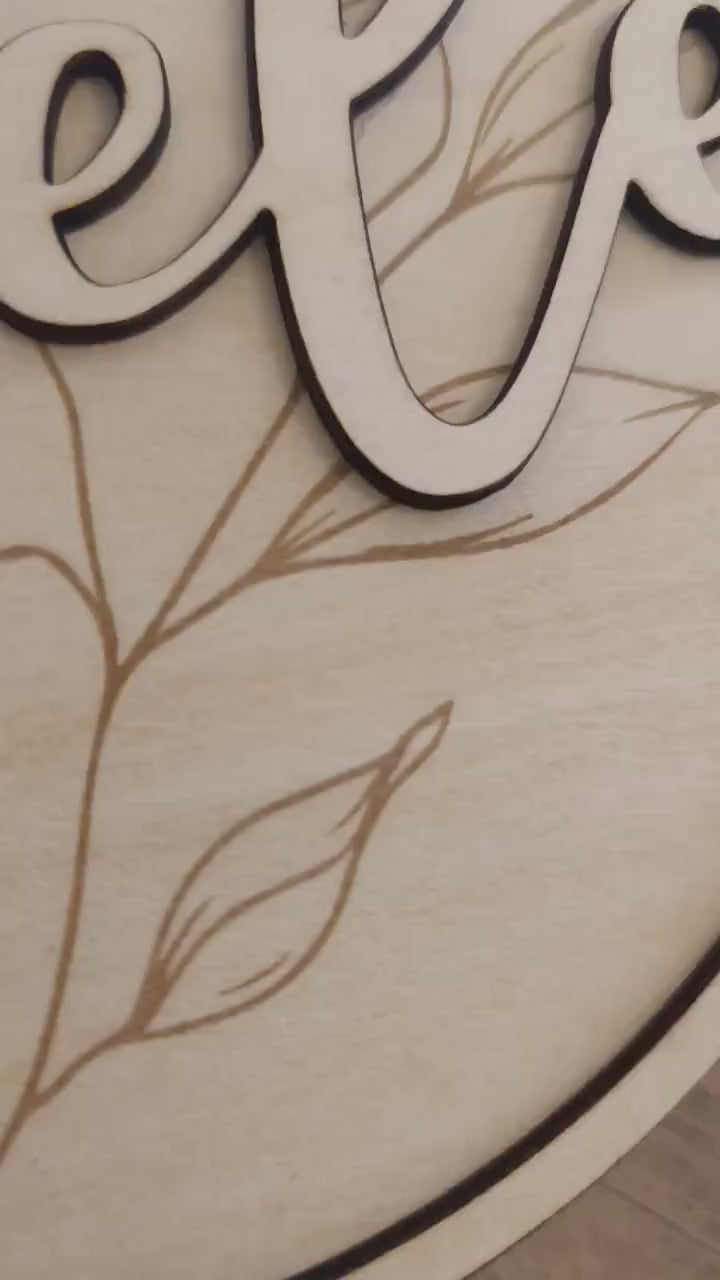 Namensschild Kranz personalisiert 3D Kinderzimmer Floral Türschild Holzschild Wanddekoration Babyzimmer  Geschenk Geburt Holzscheibe