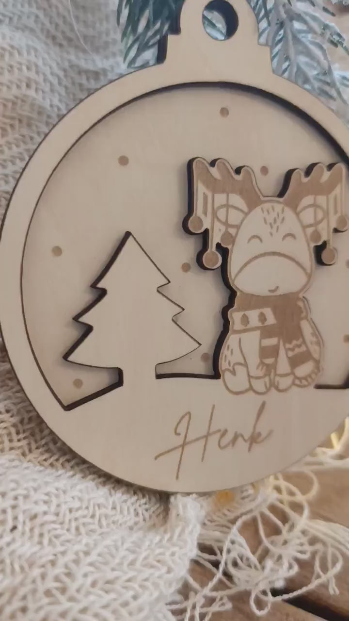 Weihnachtskugeln Elch Tannenbaum Personalisiert aus Holz Christbaumkugel Personalisiertes Geschenk-Weihnachtsbaumdekoration Weinachten