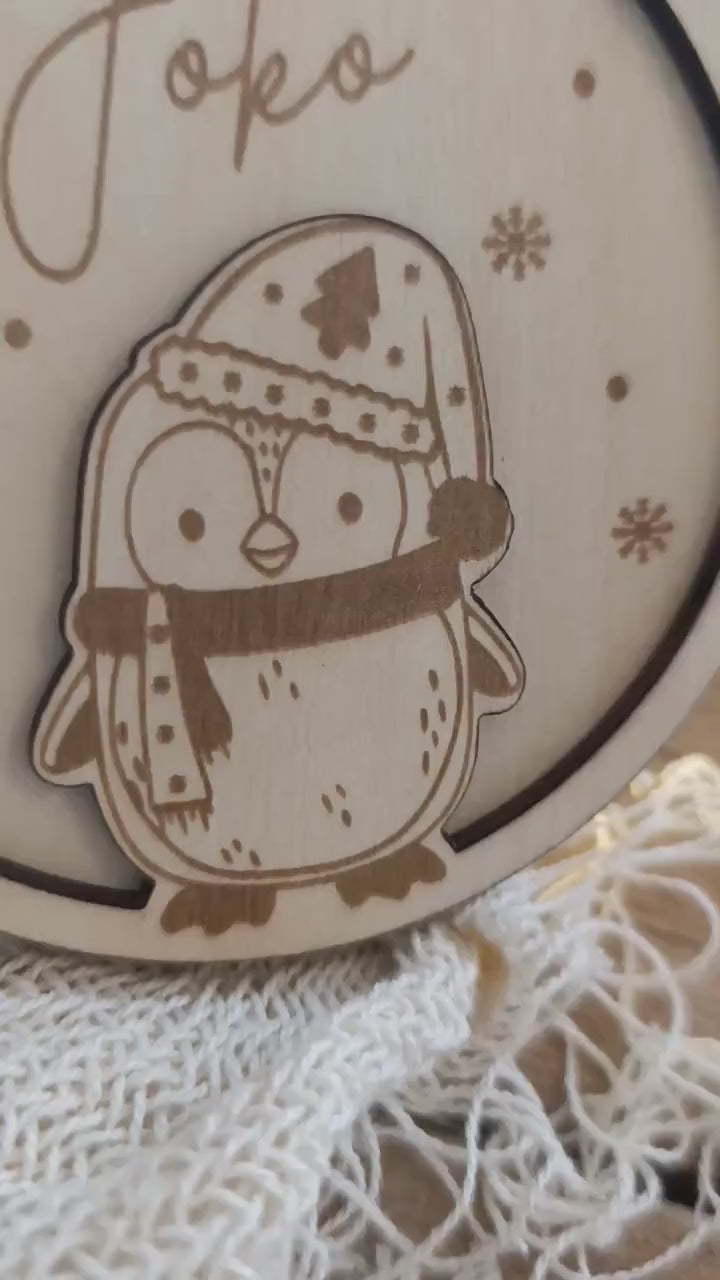 Weihnachtskugeln Pinguin Personalisiert aus Holz Christbaumkugel Personalisiertes Geschenk Weihnachtsbaumdeko Weinachten